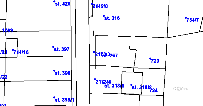 Parcela st. 267 v KÚ Lišov, Katastrální mapa