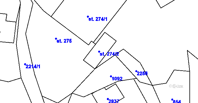Parcela st. 274/2 v KÚ Lišov, Katastrální mapa