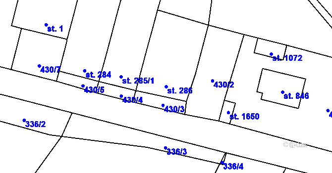 Parcela st. 286 v KÚ Lišov, Katastrální mapa