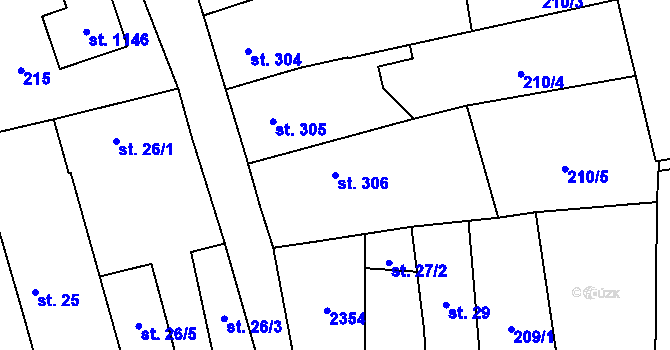 Parcela st. 306 v KÚ Lišov, Katastrální mapa