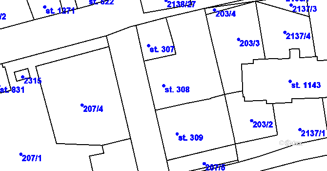 Parcela st. 308 v KÚ Lišov, Katastrální mapa