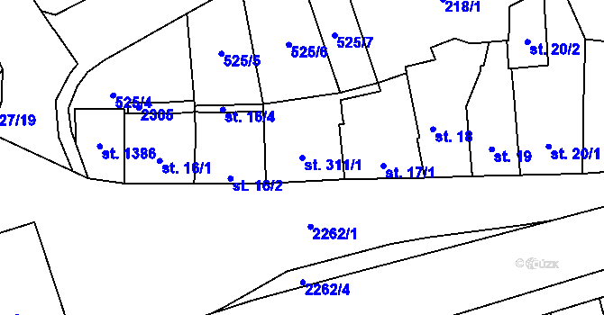 Parcela st. 311/1 v KÚ Lišov, Katastrální mapa