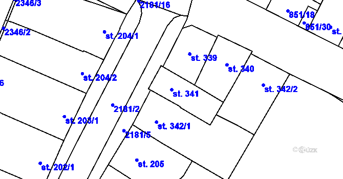 Parcela st. 341 v KÚ Lišov, Katastrální mapa