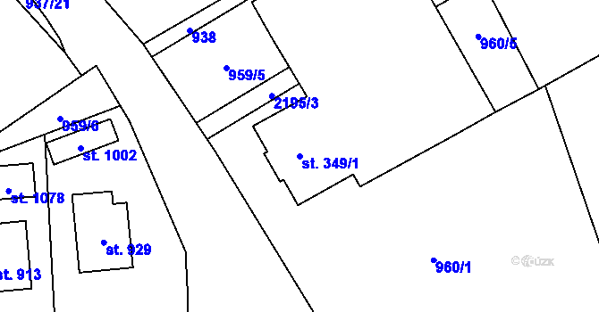 Parcela st. 349/1 v KÚ Lišov, Katastrální mapa