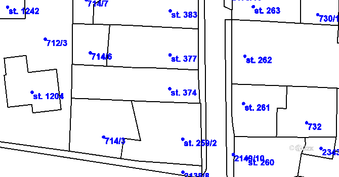 Parcela st. 374 v KÚ Lišov, Katastrální mapa