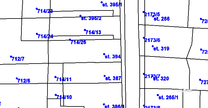 Parcela st. 394 v KÚ Lišov, Katastrální mapa