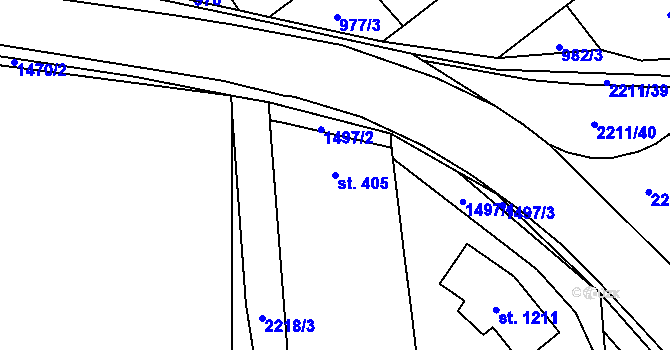 Parcela st. 405 v KÚ Lišov, Katastrální mapa