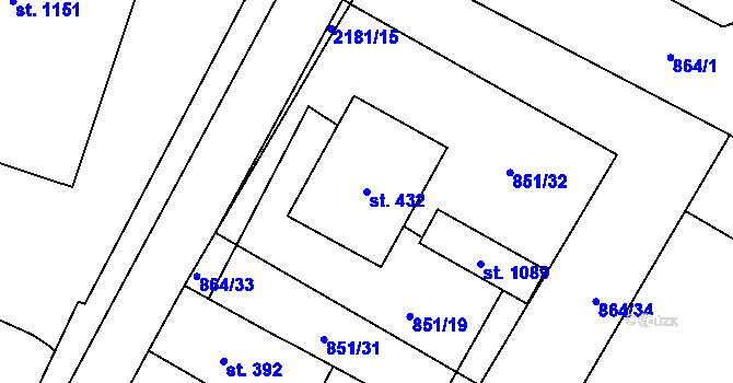 Parcela st. 432 v KÚ Lišov, Katastrální mapa