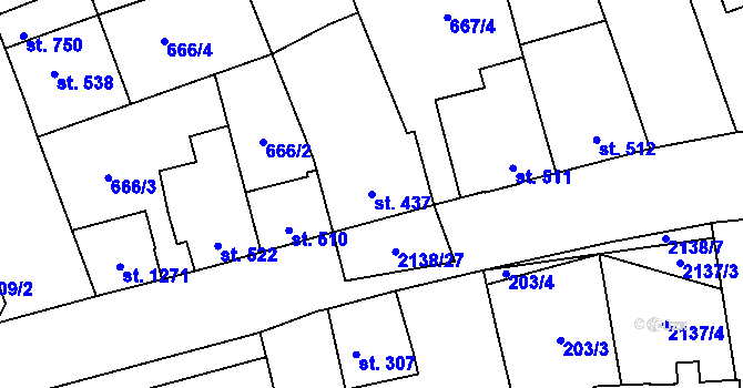 Parcela st. 437 v KÚ Lišov, Katastrální mapa