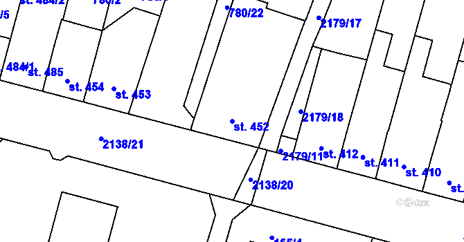 Parcela st. 452 v KÚ Lišov, Katastrální mapa