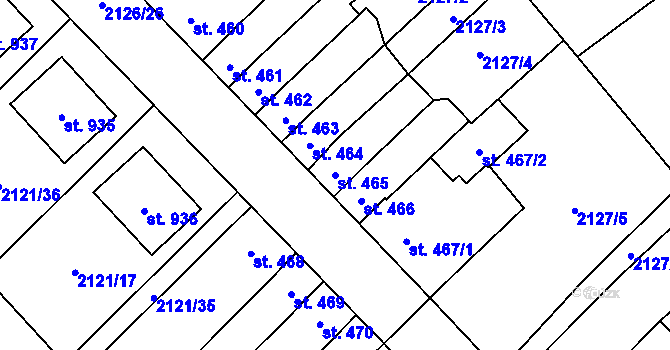 Parcela st. 465 v KÚ Lišov, Katastrální mapa