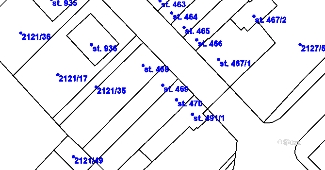 Parcela st. 469 v KÚ Lišov, Katastrální mapa