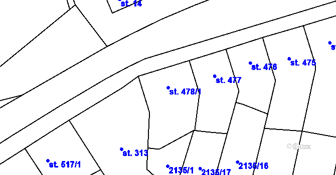 Parcela st. 478/1 v KÚ Lišov, Katastrální mapa