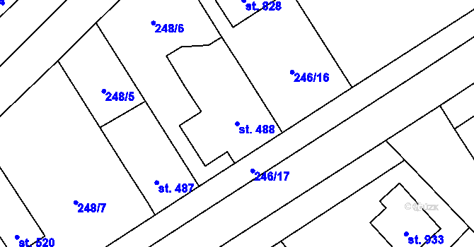 Parcela st. 488 v KÚ Lišov, Katastrální mapa