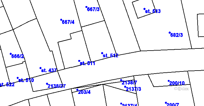 Parcela st. 512 v KÚ Lišov, Katastrální mapa