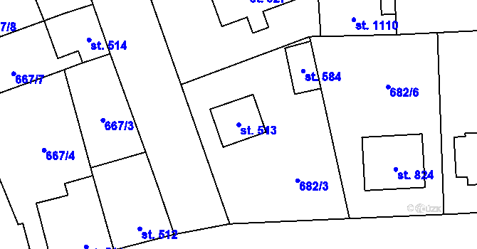 Parcela st. 513 v KÚ Lišov, Katastrální mapa