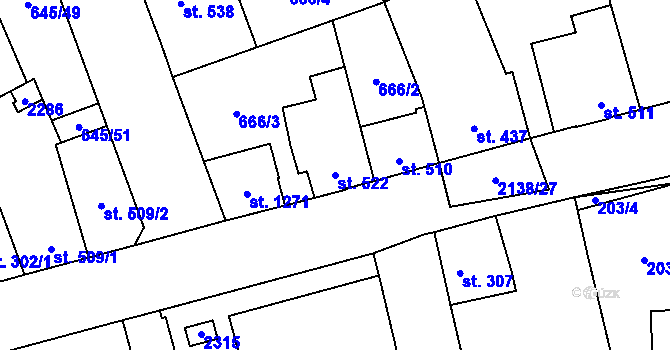 Parcela st. 522 v KÚ Lišov, Katastrální mapa