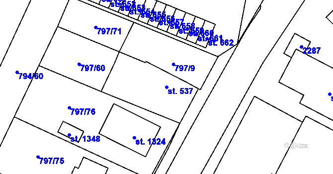 Parcela st. 537 v KÚ Lišov, Katastrální mapa