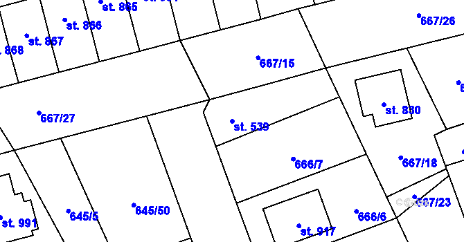 Parcela st. 539 v KÚ Lišov, Katastrální mapa