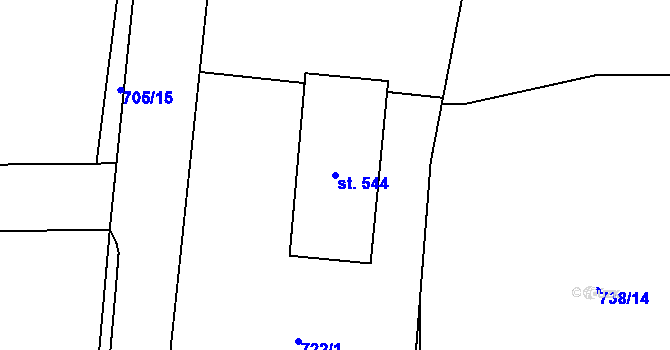 Parcela st. 544 v KÚ Lišov, Katastrální mapa