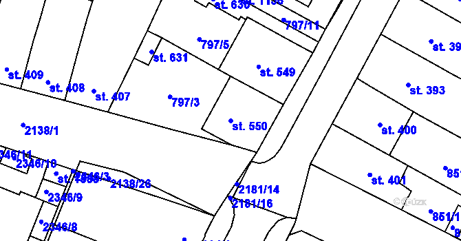 Parcela st. 550 v KÚ Lišov, Katastrální mapa