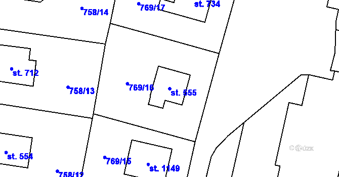 Parcela st. 555 v KÚ Lišov, Katastrální mapa