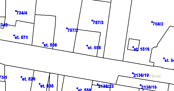 Parcela st. 558 v KÚ Lišov, Katastrální mapa
