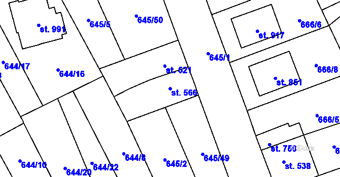 Parcela st. 566 v KÚ Lišov, Katastrální mapa