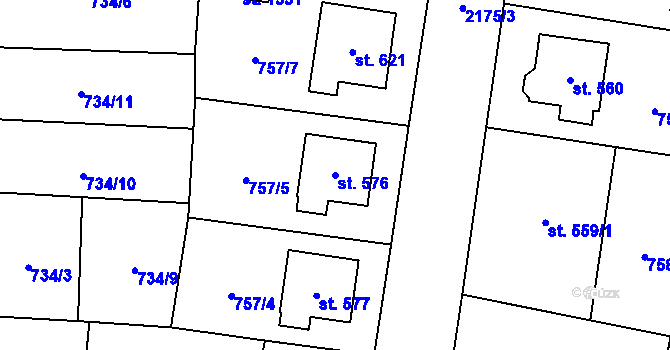 Parcela st. 576 v KÚ Lišov, Katastrální mapa