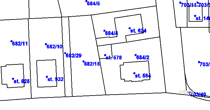 Parcela st. 578 v KÚ Lišov, Katastrální mapa