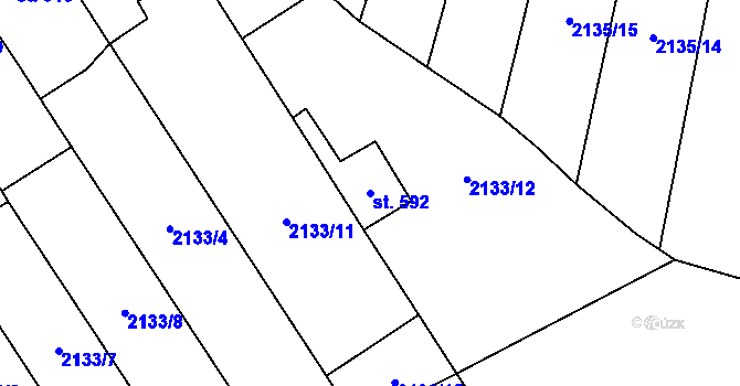 Parcela st. 592 v KÚ Lišov, Katastrální mapa