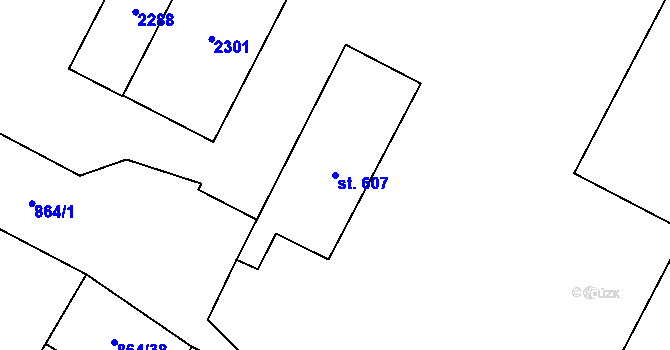 Parcela st. 607 v KÚ Lišov, Katastrální mapa