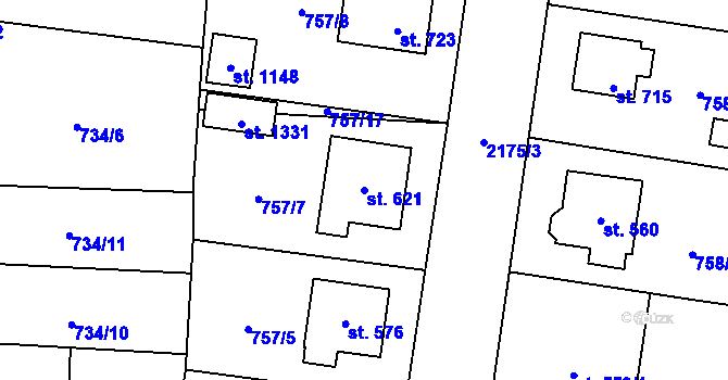 Parcela st. 621 v KÚ Lišov, Katastrální mapa