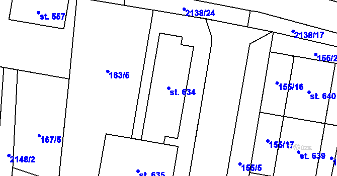 Parcela st. 634 v KÚ Lišov, Katastrální mapa