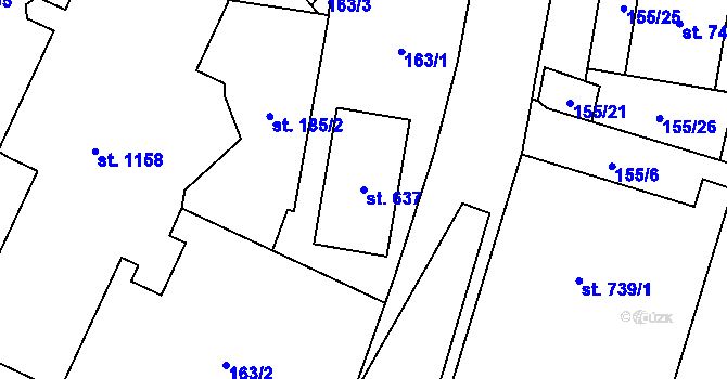 Parcela st. 637 v KÚ Lišov, Katastrální mapa