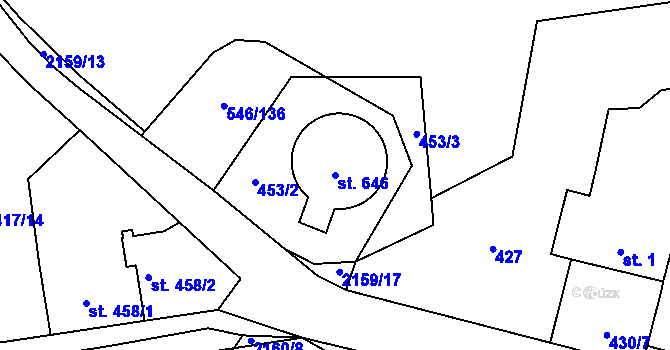 Parcela st. 646 v KÚ Lišov, Katastrální mapa