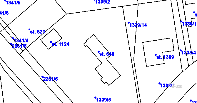 Parcela st. 648 v KÚ Lišov, Katastrální mapa