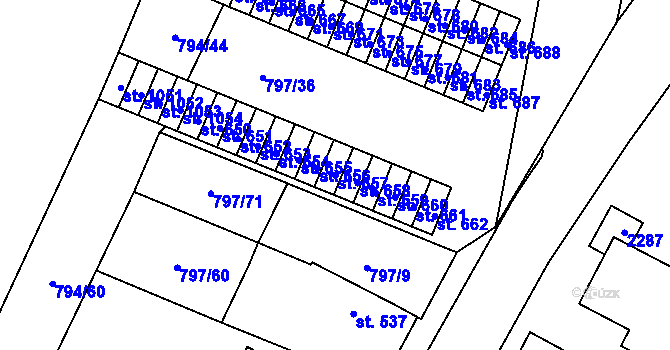 Parcela st. 657 v KÚ Lišov, Katastrální mapa