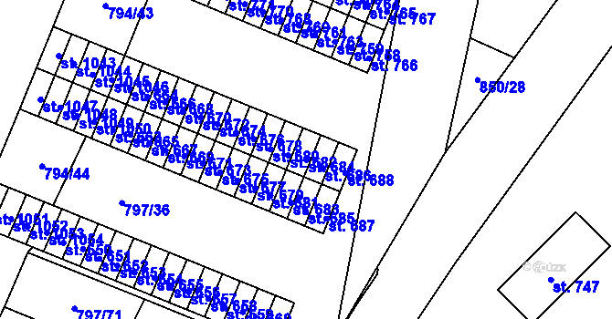 Parcela st. 684 v KÚ Lišov, Katastrální mapa