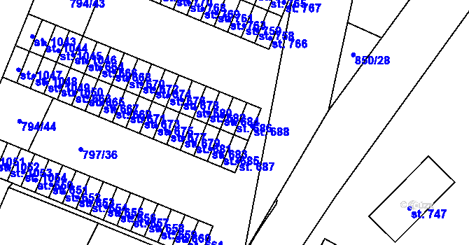 Parcela st. 686 v KÚ Lišov, Katastrální mapa