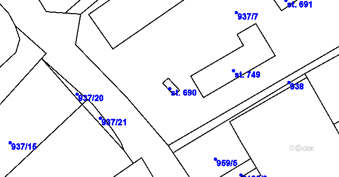 Parcela st. 690 v KÚ Lišov, Katastrální mapa