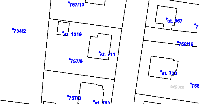 Parcela st. 711 v KÚ Lišov, Katastrální mapa