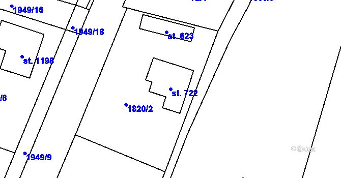 Parcela st. 722 v KÚ Lišov, Katastrální mapa