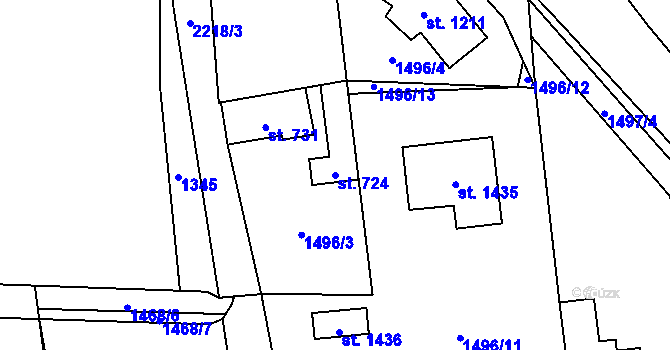 Parcela st. 724 v KÚ Lišov, Katastrální mapa