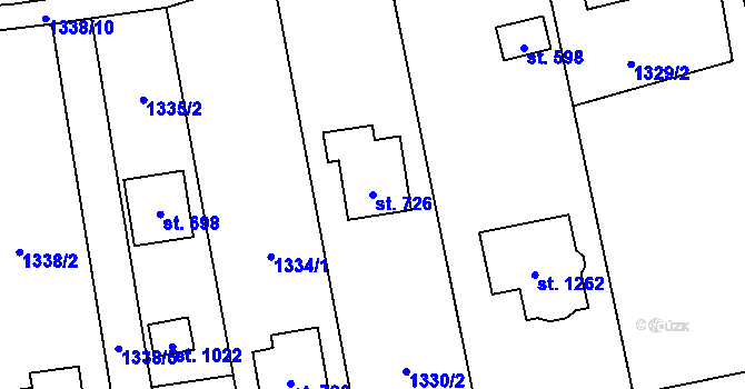 Parcela st. 726 v KÚ Lišov, Katastrální mapa