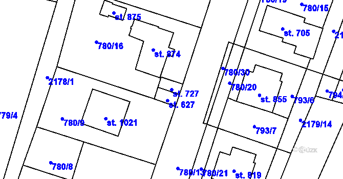 Parcela st. 727 v KÚ Lišov, Katastrální mapa