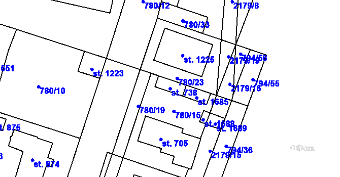 Parcela st. 738 v KÚ Lišov, Katastrální mapa