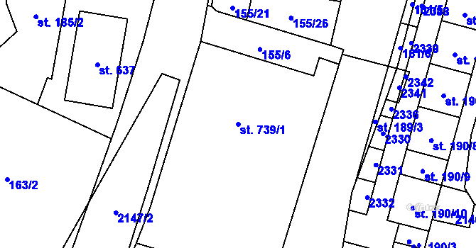Parcela st. 739/1 v KÚ Lišov, Katastrální mapa