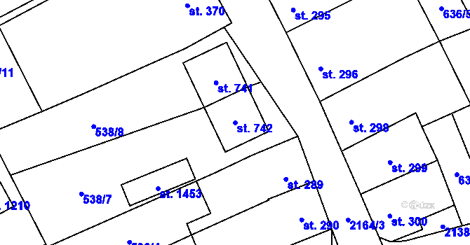 Parcela st. 742 v KÚ Lišov, Katastrální mapa