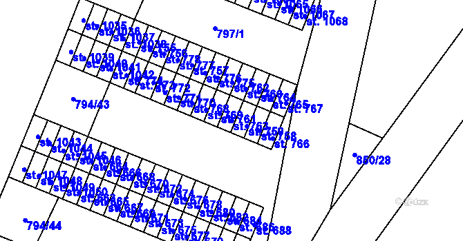 Parcela st. 763 v KÚ Lišov, Katastrální mapa